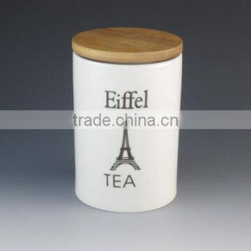Coffee Tea Sugar Ball Shaped Porcelain Storage Bottle&jar With Wood Lid photo-3