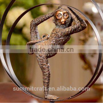 Decorative Hollow Out Resin Bronze Animal Monkey Statues photo-3
