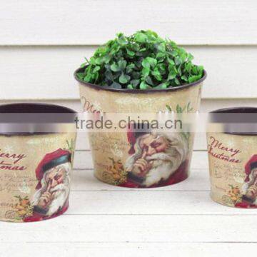 hot selling s/3 Christmas round planter, metal flower pot, flower container