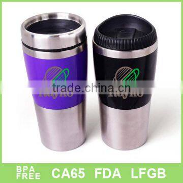 Double wall plastic cover stainless steel hot coffee mug