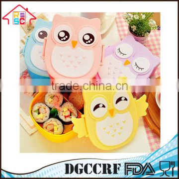 NBRSC Wholesale Portable Kids Cute Owl Lunch Box Food Storage Container Plastic Bento Box with Spoon