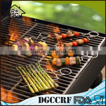 Free sample double raft stainless steel bbq skewers set of 4, vegetable bbq skewers kabobs, chinese bbq skewers for sale