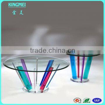 Wholesale round acrylic tables,lucite coffee table, acrylic furniture with colorful base