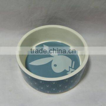 Blue Rabbit Ceramic Dog Bowl