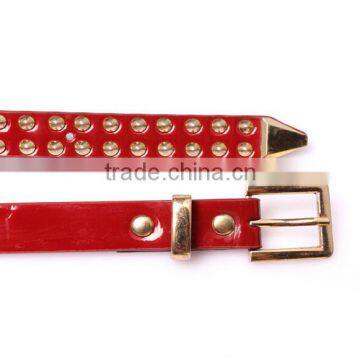 Wholesale Double Layer Rivets Decorated Square Pattern Buckle Sex Women Lady Thin PU Waist Belt photo-6