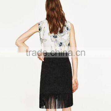 Wholesale Custom Manufacturer Faux Suede Skirt With Fringe Midi Skirts With Tassel Details High Quality photo-5