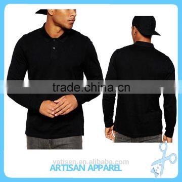 wholesale 2016 new style long sleeves cotton black customized men's polo shirts