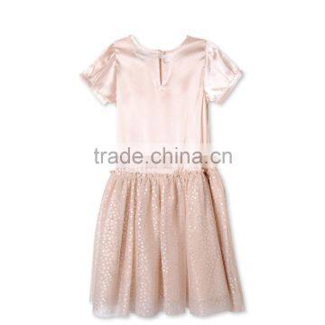 Peony Kids Party Frocks Designs Dress Gril Dresses With Silver Printed Polka Dots HSD5475 photo-2