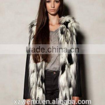 top sale mixed color long wool v-neck ladies long faux fox fur waistcoat