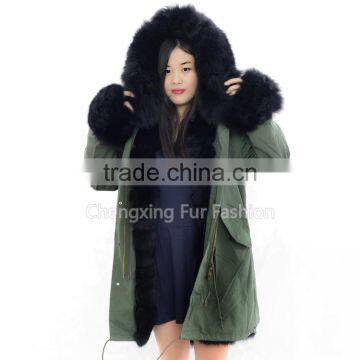 CX-G-P-02 Wholesale Winter Real Fox Fur Jacket / Army Green Fur Parka Coat With Real Fur Collar