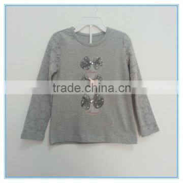 Girls Printed Lace Sleeve t Shirt, Beautiful Girl t Shirt With Printing, Fancy Gril Long Sleeve t Shirt, Bowknot Decorated Wear photo-3