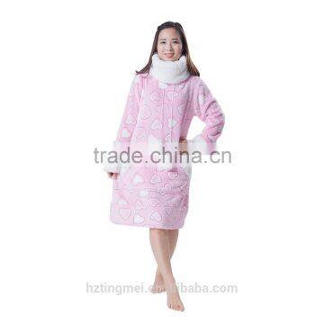 Popular Long Style Design Cute Girls and Women's Coral Fleece Night Skirt Hearted Bathrobe and With Round Collar photo-3