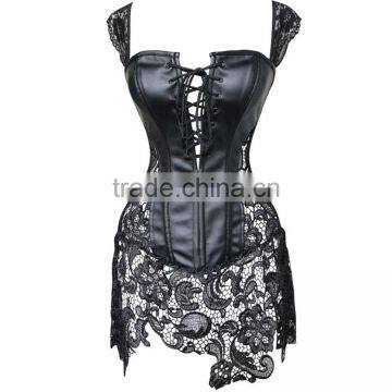 Instyles Plus Size Faux Leather Lace Venice Corset G-string Wet Look Clubwear Lingerie photo-3