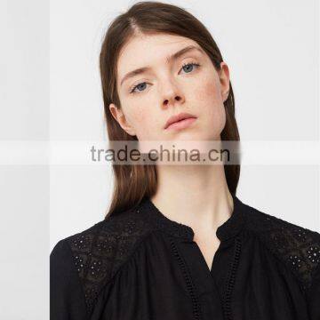 HOT SALE Nice Long Sleeve With Buttoned Cuff,women Openwork Trims Blouse photo-5