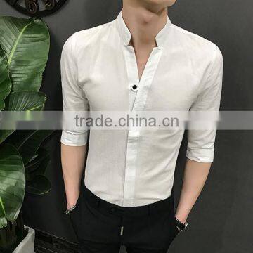 New summer men's shirt stand collar 2017 short sleeved shirt