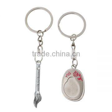 Couple Brush Pen & Inkstone Silver Tone Message "Love You" Carved Enamel Fuchsia Key Chains Key Rings