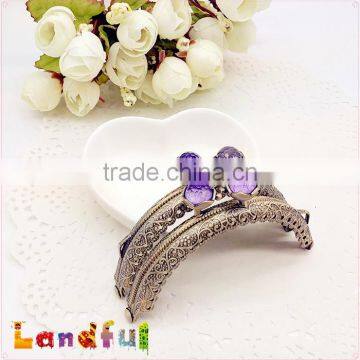 3.35inch Antique Brass Round Crystal Candy Bead Sewing Handmade Purse Frame photo-2