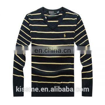 Long sleeve T shirt Mens Striped T shirt cotton plain v neck swearter