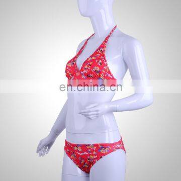 2015 thin cup bikini suit hanging neck lace-up flower printed beachwear