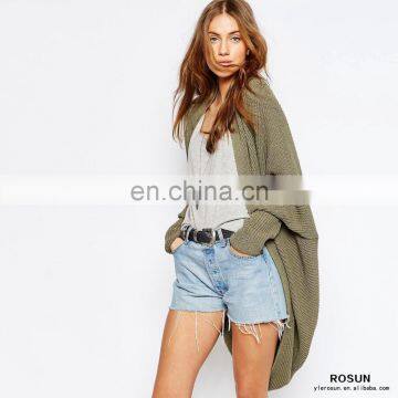 New Season Women Batwing Sleeve Ribbed Knit Oversized Cardigan