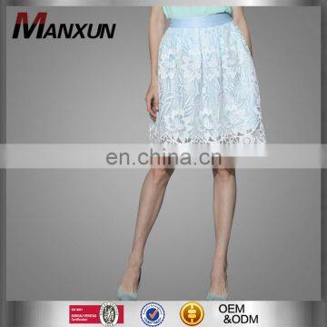 Lolita Fairy Lace Embroidered Pleated Light Blue Mini Skirt