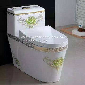 Bathroom sanitary ware new green decal ceramic one piece S trap washdown european style toilet bowl wc