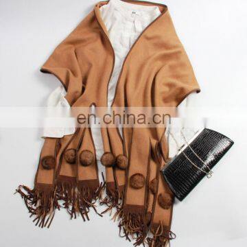 hot sale woolen thick pashmina scarf shawl autumn winter women plain color cashmere scarf fashion lady long tassle fur shawl