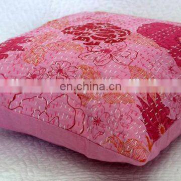 Pink Floral Indian Colorful Designer Cotton Kantha Sofa Cushion Covers/Handcrafted Ethnic Kantha Work Pillow Cushion Cover Art photo-4