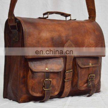 Real Leather Vintage Brown bag Handmade Laptop Bag Satchel Sling Messenger Bag From India