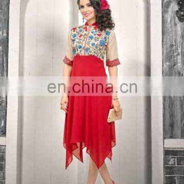 Stylist Red Color Faux Georgette Kurti