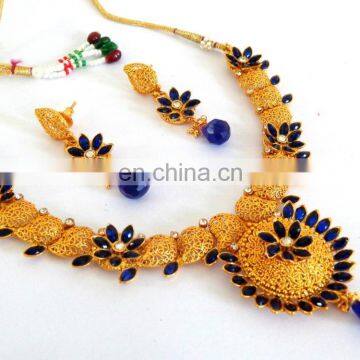 One Gram Gold Plated Pendant Set - Gold Plated Meenakari Pendant Set - Wholesale Gold Plated Pendant Set-Pakistani Pendant Set photo-4