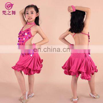 Cute Big Paillet hot drill practice children girls latin dance costume dress ET-072