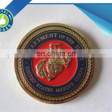 Custom Gold plated memorial challenge coin for marine corps