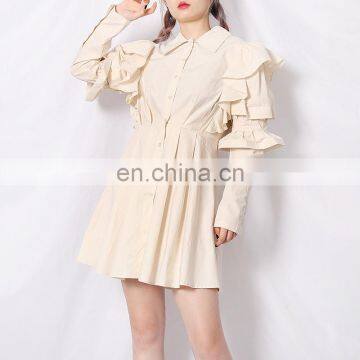 TWOTWINSTYLE Casual Patchwork Ruffle Women Shirt Dress Lapel Puff Sleeve High Waist Solid Elegant photo-4