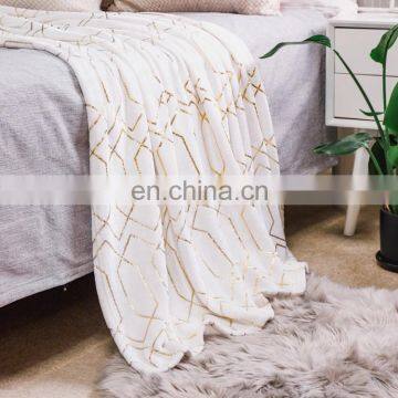 Luxury Soft Hot Gold Stamping Foil Printing Geometric Pattern Flannel Fleece Throw Blanket photo-4