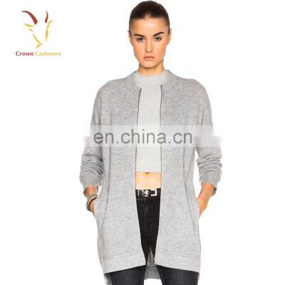 Long knit merino wool cashmere cardigan with zipper for women