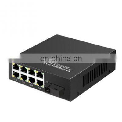 Gigabit Fiber Media Converter 10/100/1000M 1 Fiber Port +8RJ45 Port 1PO and 8LAN port