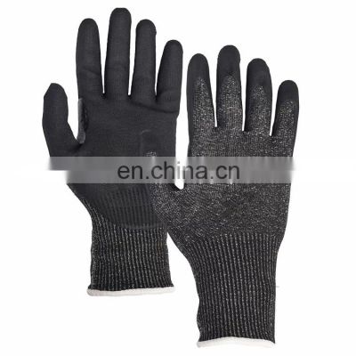 Oil Repellent Cut Resistant Gloves Reinforced Crotch Metalworking Safety Touchscreen Micro Foam Nitrile Coated Cut Proof Gloves