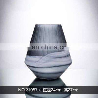 Glass Vase Grey Colored Wave Pattern Fashion Glass Flower Vase For Home Decoration photo-2