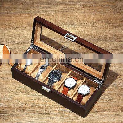 European Classical Top Glasses 5 Slots Solid Wood Watch Box photo-2