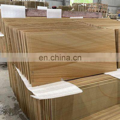 high quality exterior wall sandstone cladding tile rectangular honed yellow beige wood sandstone slabs