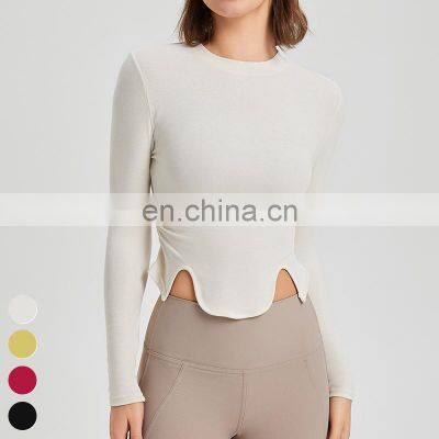Wholesale Fashion Slim High Quality Running T-shirt Workout Wear Fitness Shirt Sports Tops Women Long Sleeve Yoga T Shirt photo-4
