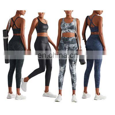 Custom Logo Adjustable Shoulder Strap Yoga Bra Match High Waist Leggings Print Set Women Workout Sports Gym Outfit Clothing