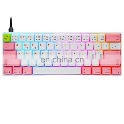 Hot Sale Professional Lower Price 60% Mechanical Keyboard Rgb Mechanical Keyboard 61keys Gateron Switch Keyboard USB Type C Pink