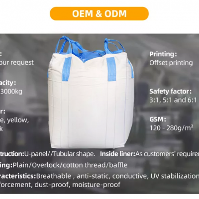 supplier for PP bulk bag jumbo bag 1 ton tote big bag double loops FIBC for animal feed
