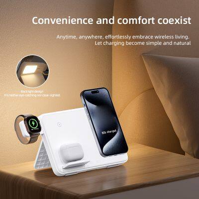 Desktop Portable 15w Foldable 3 in 1 Universal Wireless Charger Charging Station Dock Stand With Warm Light photo-4