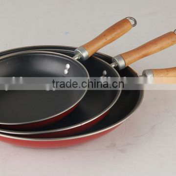 3 pcs carbon steel non-stick frying pan with wooden handle