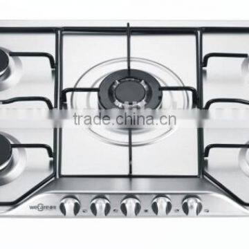 five burner stainless steel gas hob