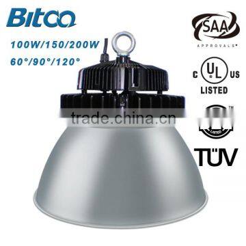 DLC SAA TUV CE MeanWell driver with Brigelux chip 150w led high bay light 5 years warranty ip65 industrial led high bay