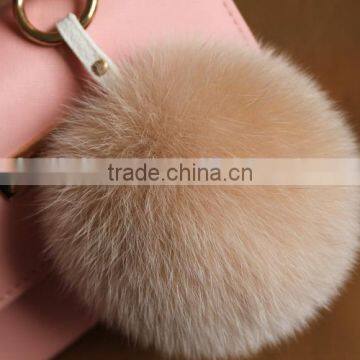 High Grade Personalized Real Racoon Fox Fur Pom Pom Metal Keychains photo-2
